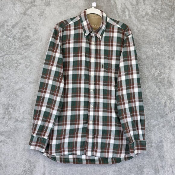Barbour Shirt Mens Small Green Brown Plaid Button Down Collar Long Sleeve Tartan - Picture 1 of 12